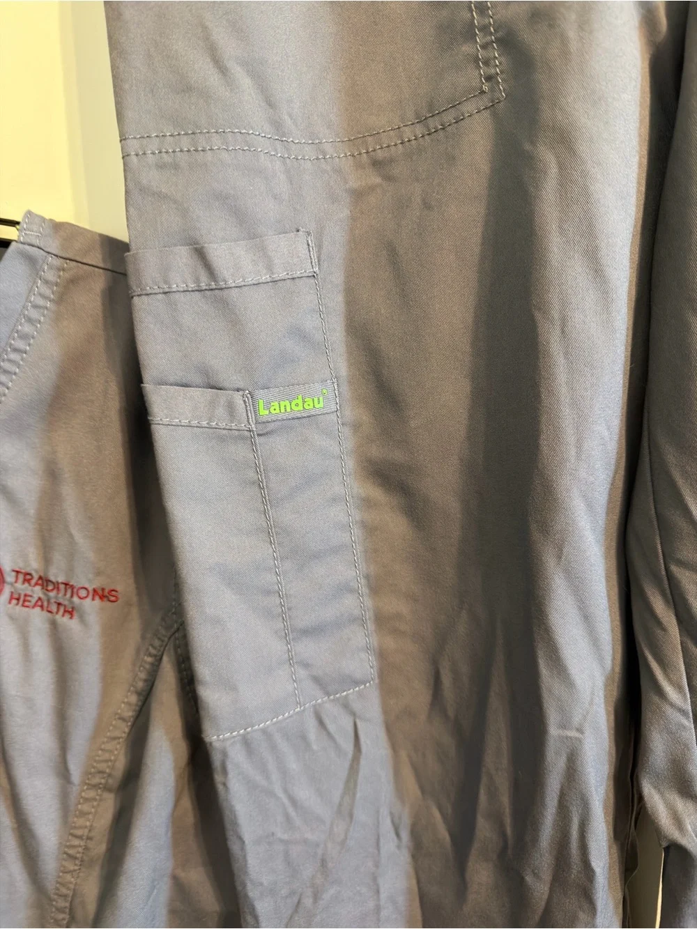 Landau Women's Gray Scrub Top & Jogger Pants with Green Trim